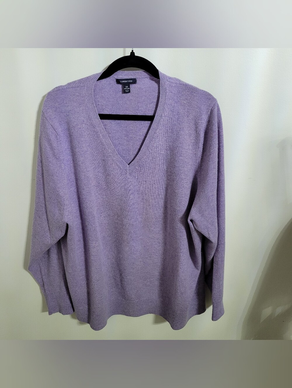 Lands' End Women's 100% Cashmere Lavender V-Neck Sweater, Size 3X